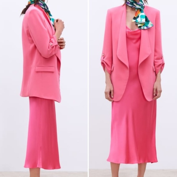 ZARA BUBBLEGUM PINK GOLD TONE BUTTON FLYAWAY BLAZER WITH LAPEL COLLAR $69.90 - Picture 5 of 9